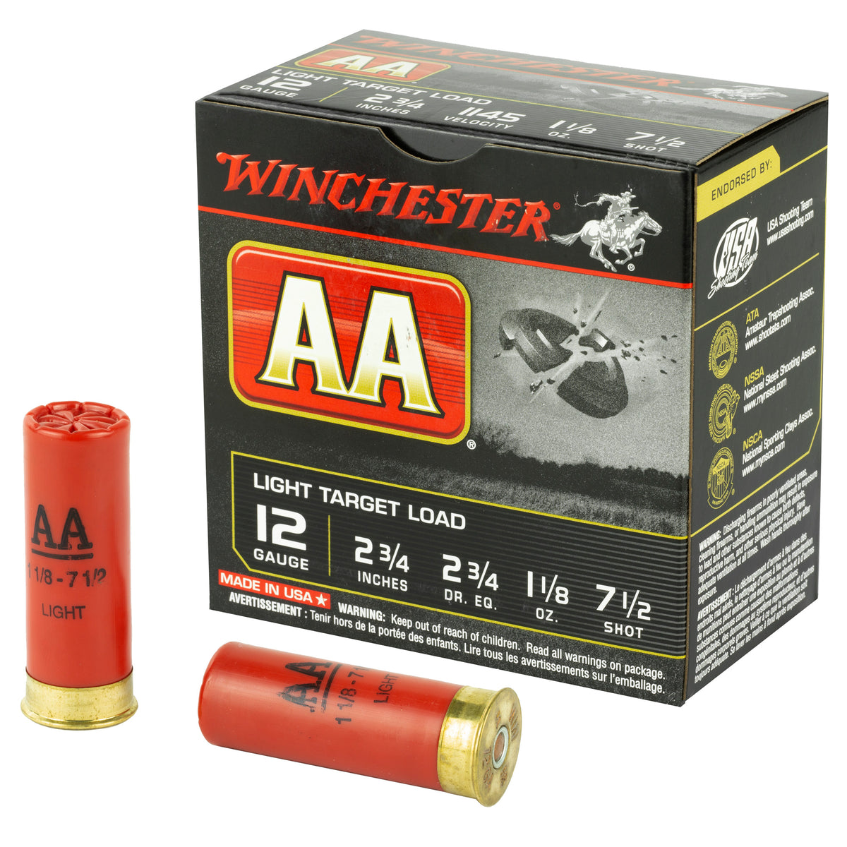 Winchester AA127 AA Light Target 12 Gauge 2.75" 1-1/8oz 7.5 Shot 1145 fps 020892004412