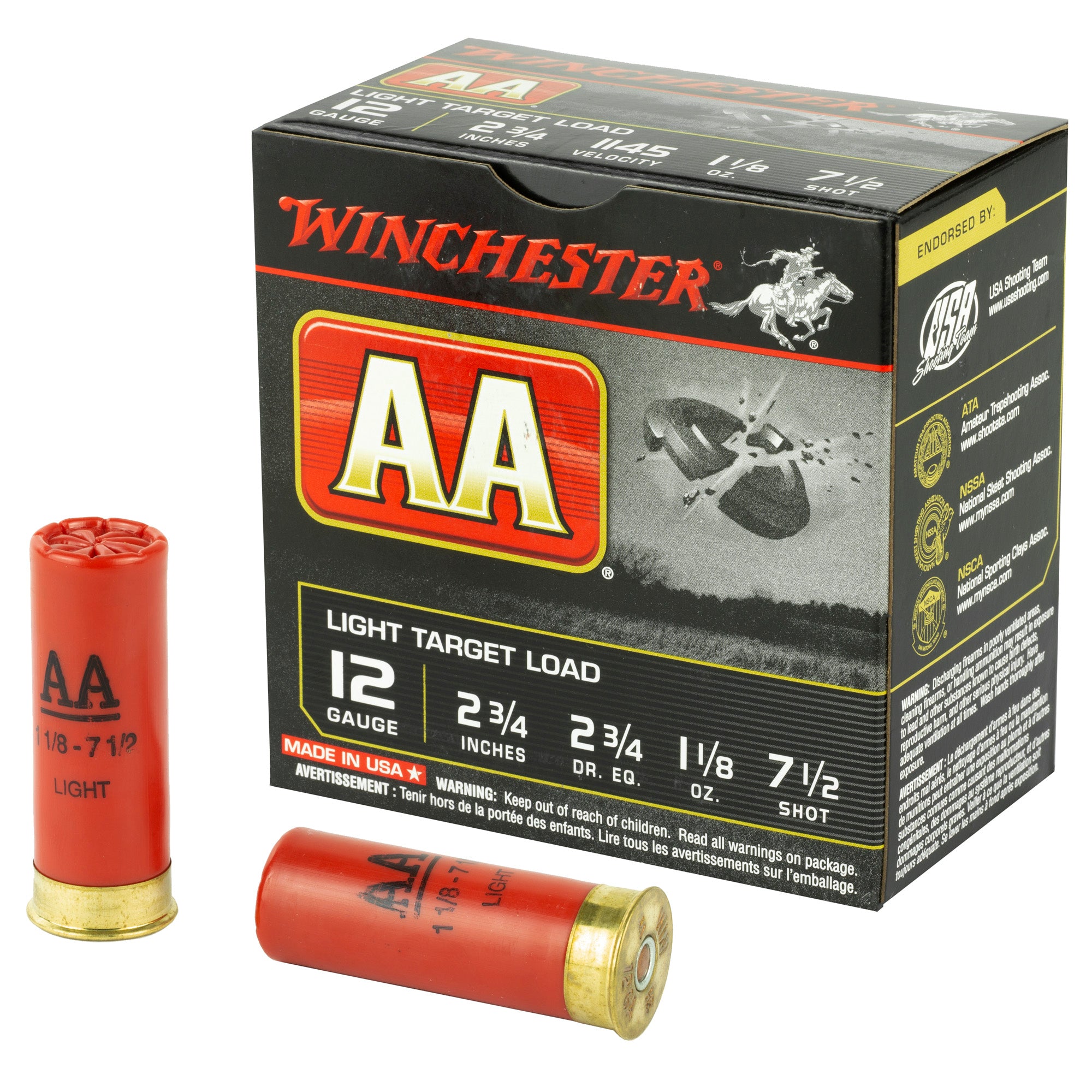 Winchester AA127 AA Light Target 12 Gauge 2.75" 1-1/8oz 7.5 Shot 1145 fps 020892004412