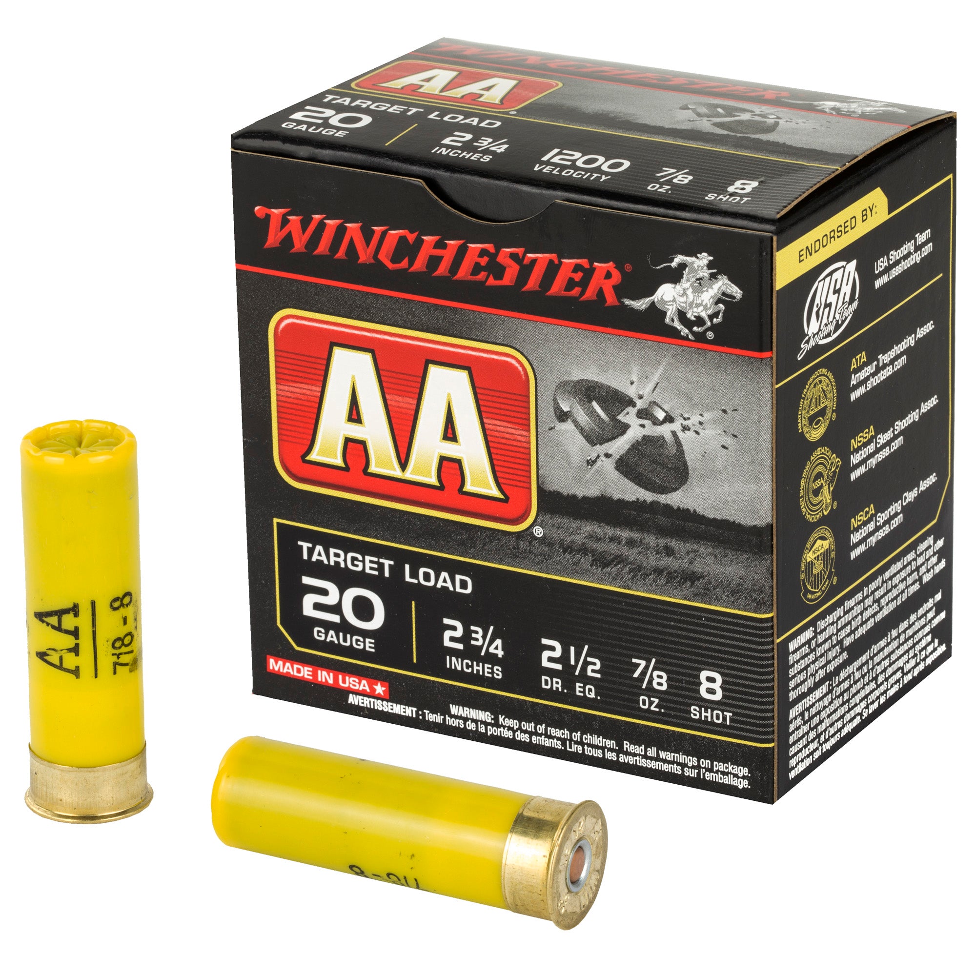 Winchester 20 Gauge Shotgun Ammo AA Target 2.75 in 7/8 oz #8