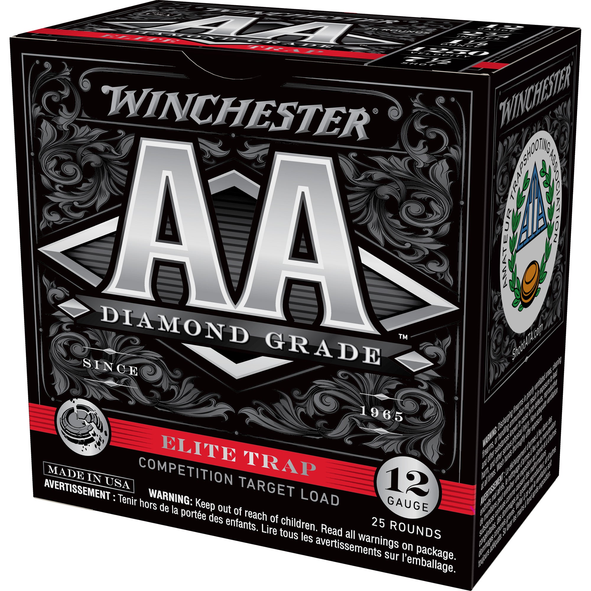 Winchester AADGHA127 AA Diamond Grade Elite Trap 12 Gauge 2.75" 1-1/8oz 7.5 Shot 1250 fps 020892026506