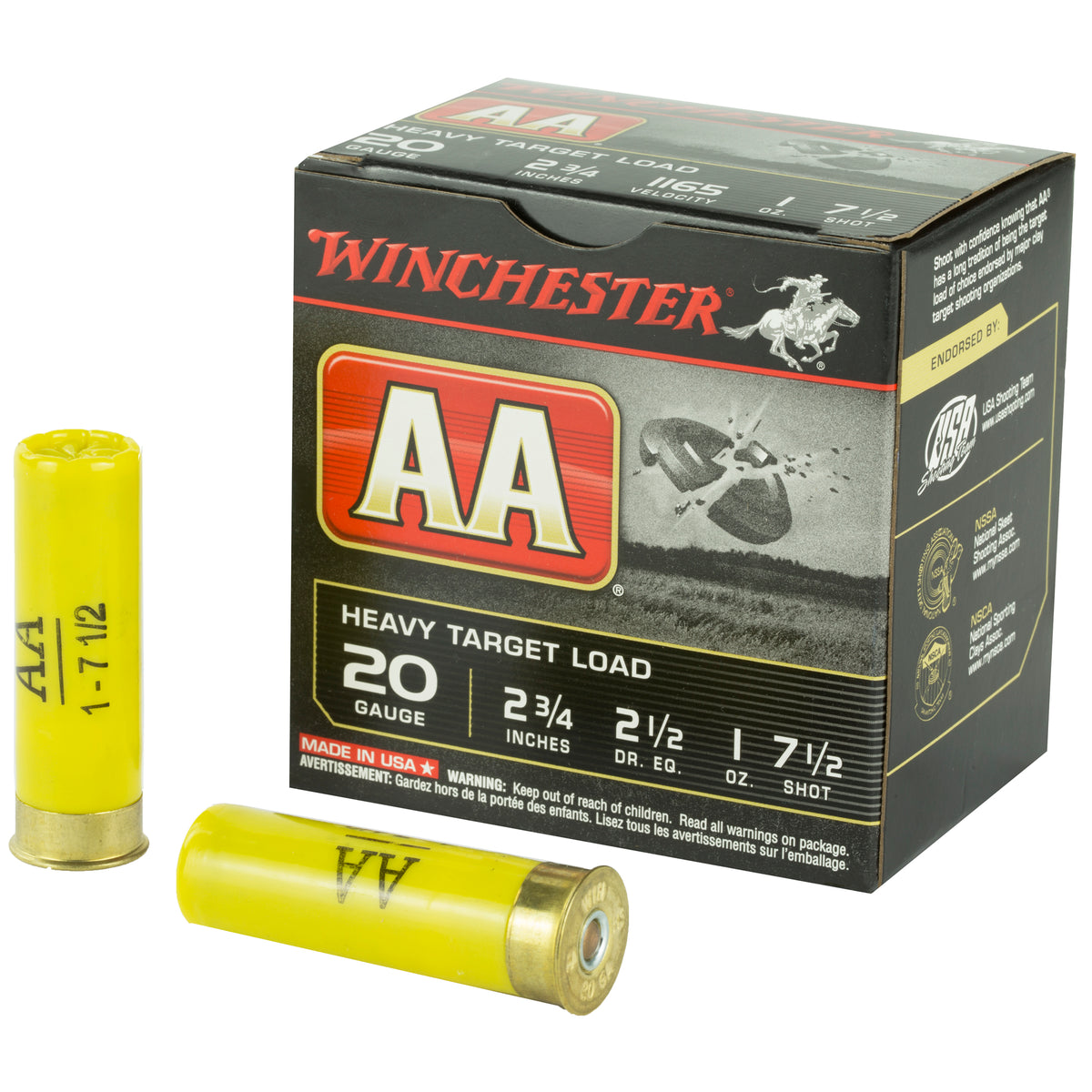 Winchester 20 Gauge Shotgun Ammo AA Heavy Target 2.75 in 1 oz #7.5