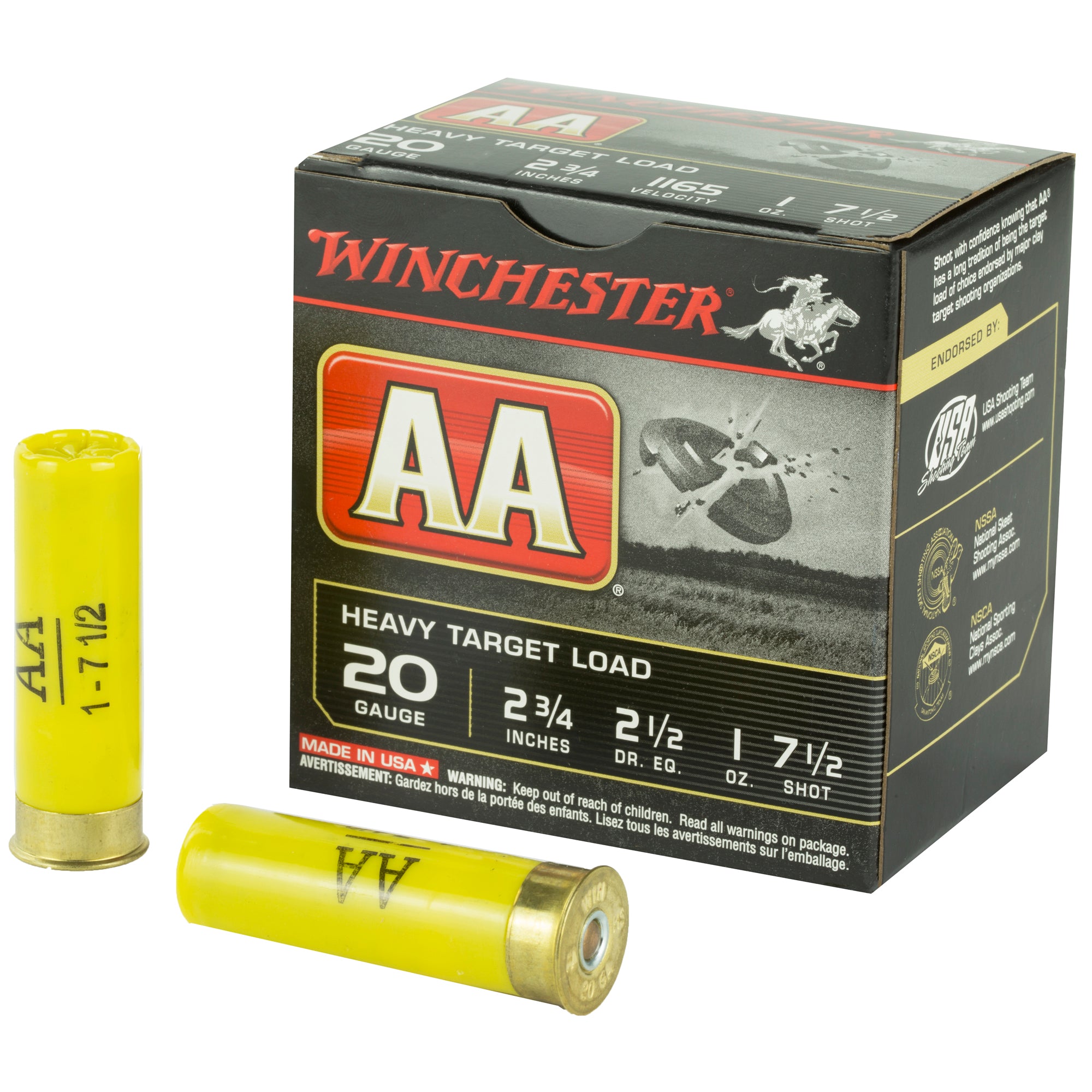 Winchester 20 Gauge Shotgun Ammo AA Heavy Target 2.75 in 1 oz #7.5
