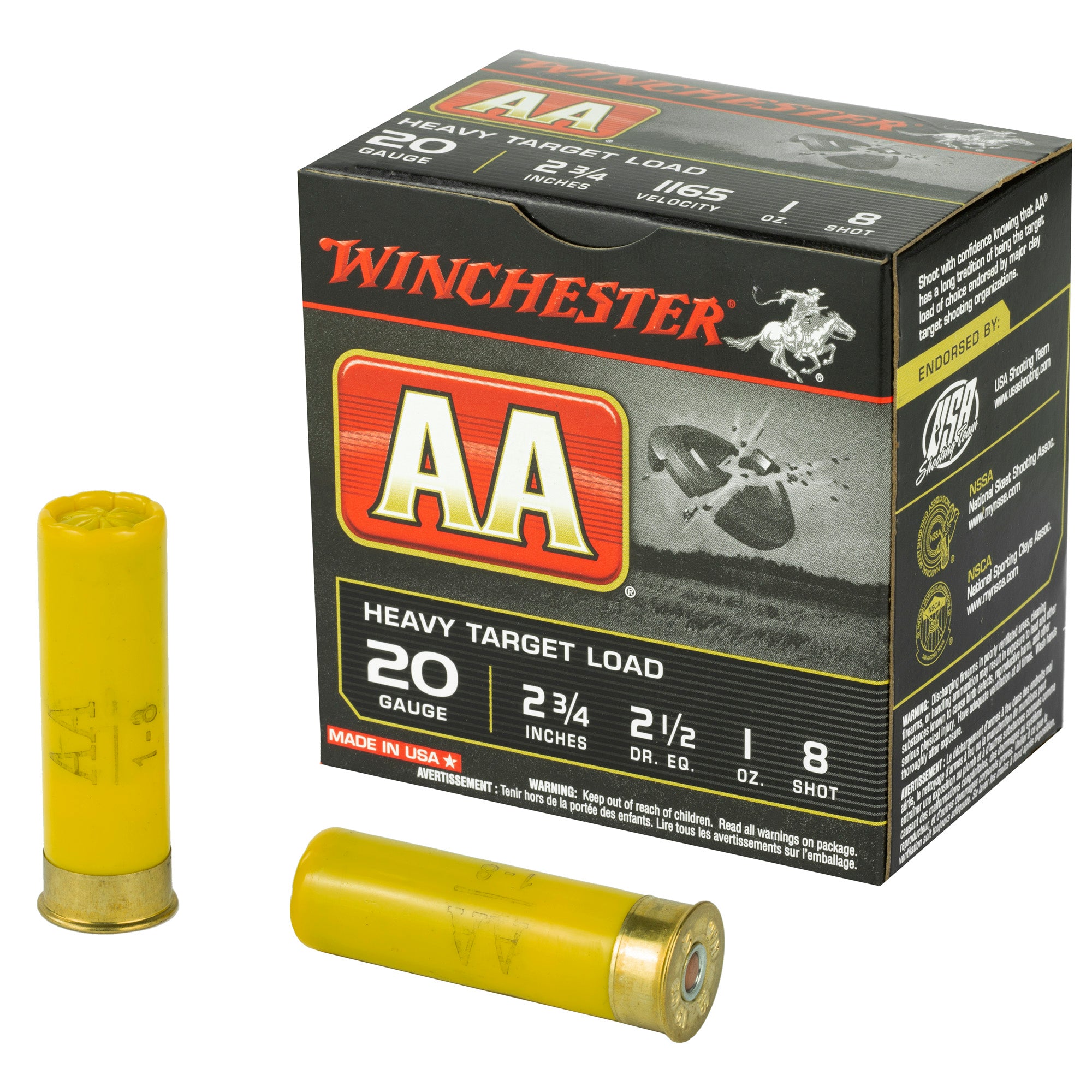 Winchester 20 Gauge Shotgun Ammo AA Heavy Target 2.75 in 1 oz #8