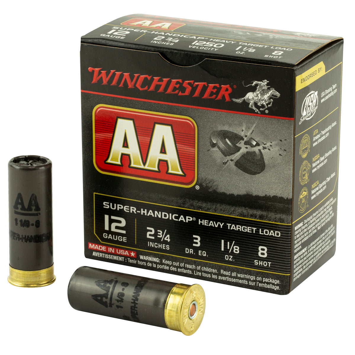 Winchester AAHA128 AA Super Handicap Heavy Target 12 Gauge 2.75" 1-1/8oz 8 Shot 1250 fps 020892014091