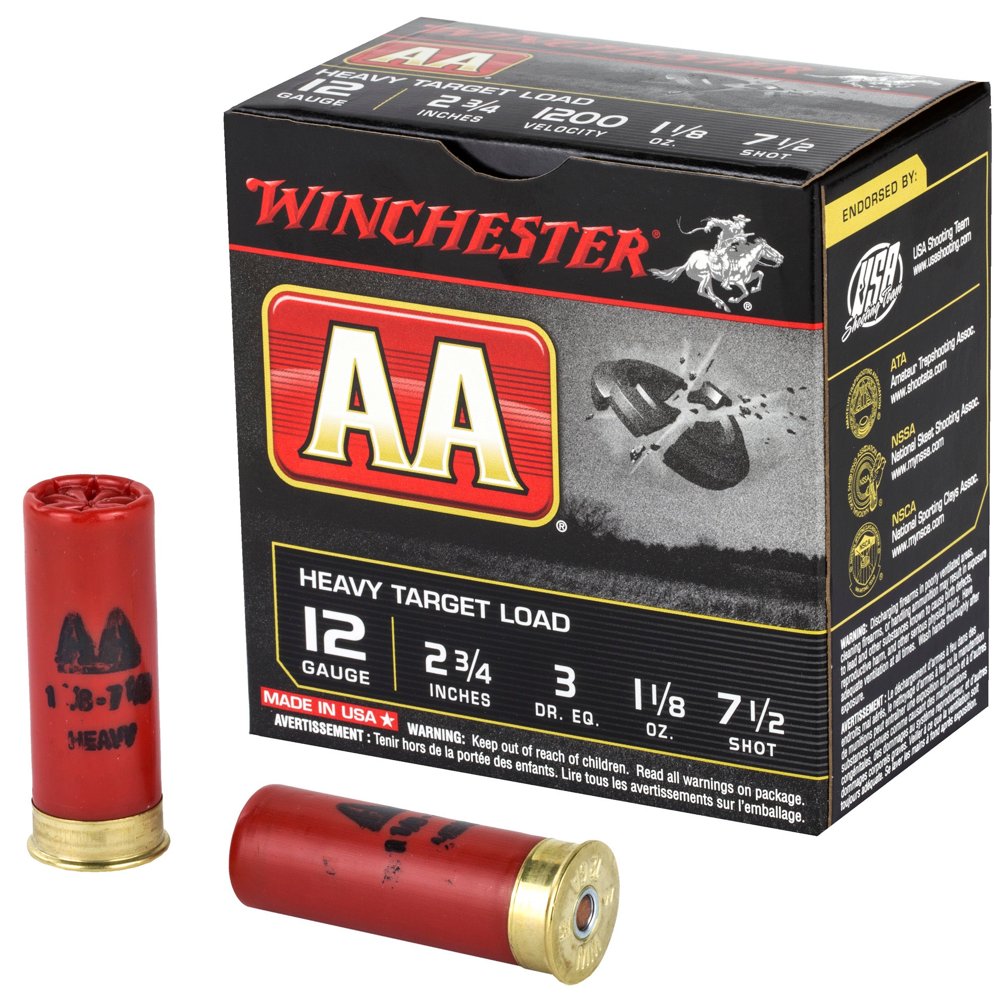 Winchester AAM127 AA Heavy 12 Gauge 2.75" 1-1/8oz 7.5 Shot 1200 fps 020892004344