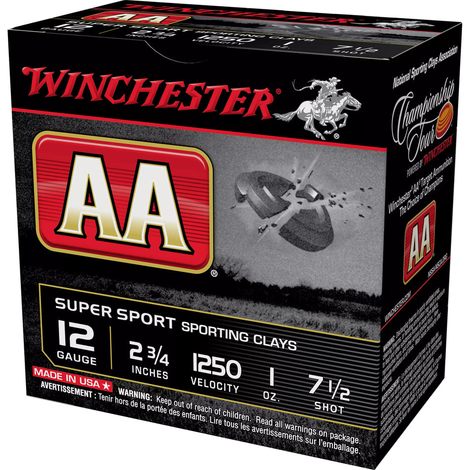 Winchester AASC12507 AA Super Sport Sporting Clay 12 Gauge 2.75" 1oz 7.5 Shot 1250 fps 020892025547