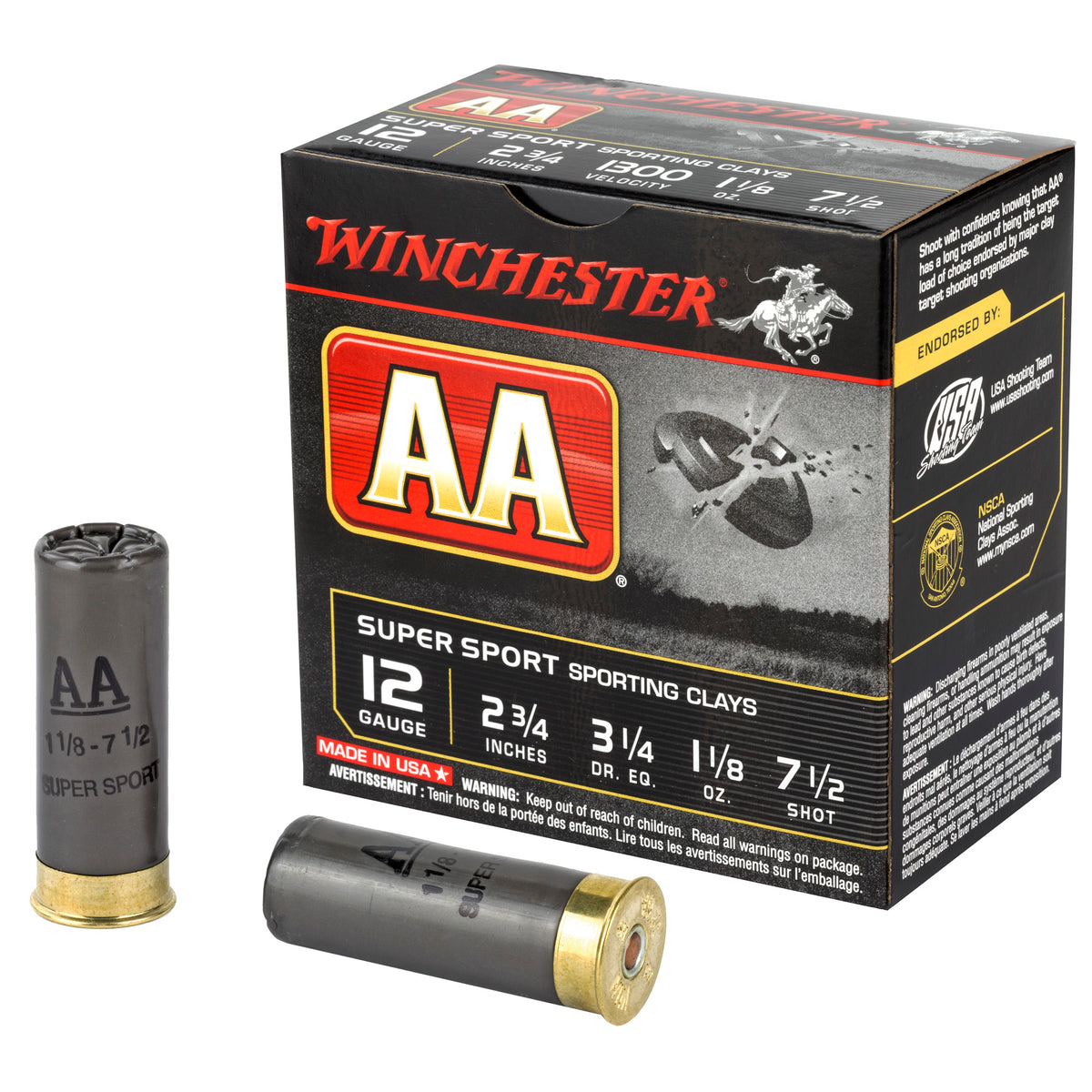 Winchester AASC127 AA Super Sport Sporting Clay 12 Gauge 2.75" 1-1/8oz 7.5 Shot 1300 fps 020892013995