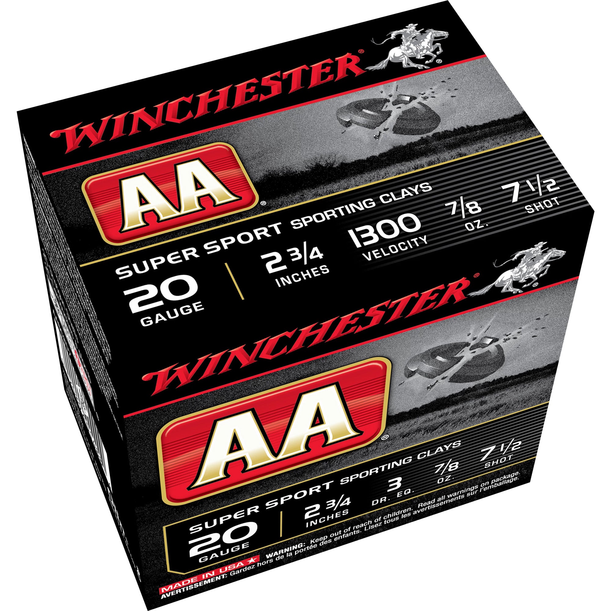 Winchester AASC207 AA Super Sport Sporting Clay 20 Gauge 2.75" 7/8oz 7.5 Shot 1300 fps 020892014886
