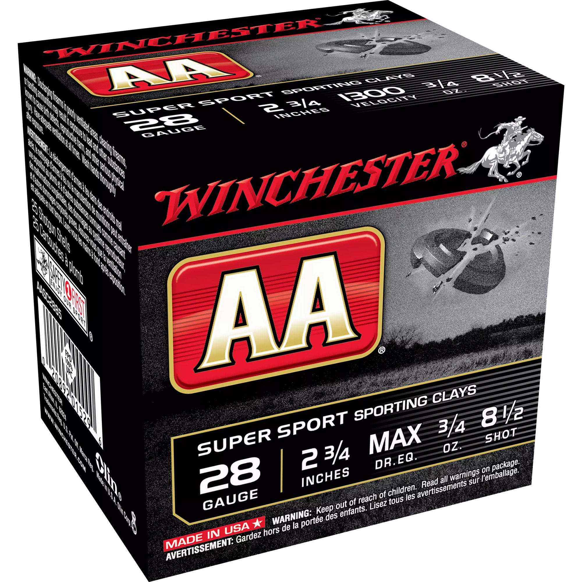 Winchester AASC2885 AA Super Sport Sporting Clay 28 Gauge 2.75" 3/4oz 8.5 Shot 1300 fps 020892015296