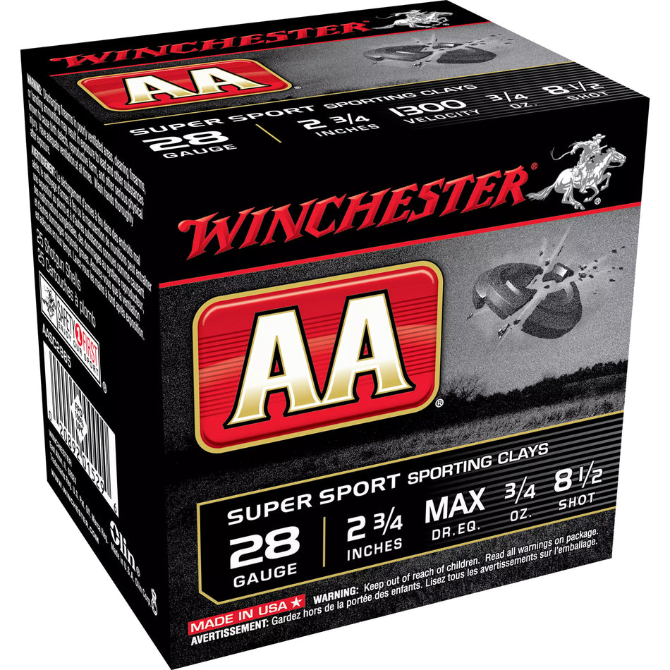 Winchester AASC2885 AA Super Sport Sporting Clay 28 Gauge 2.75" 3/4oz 8.5 Shot 1300 fps 020892015296