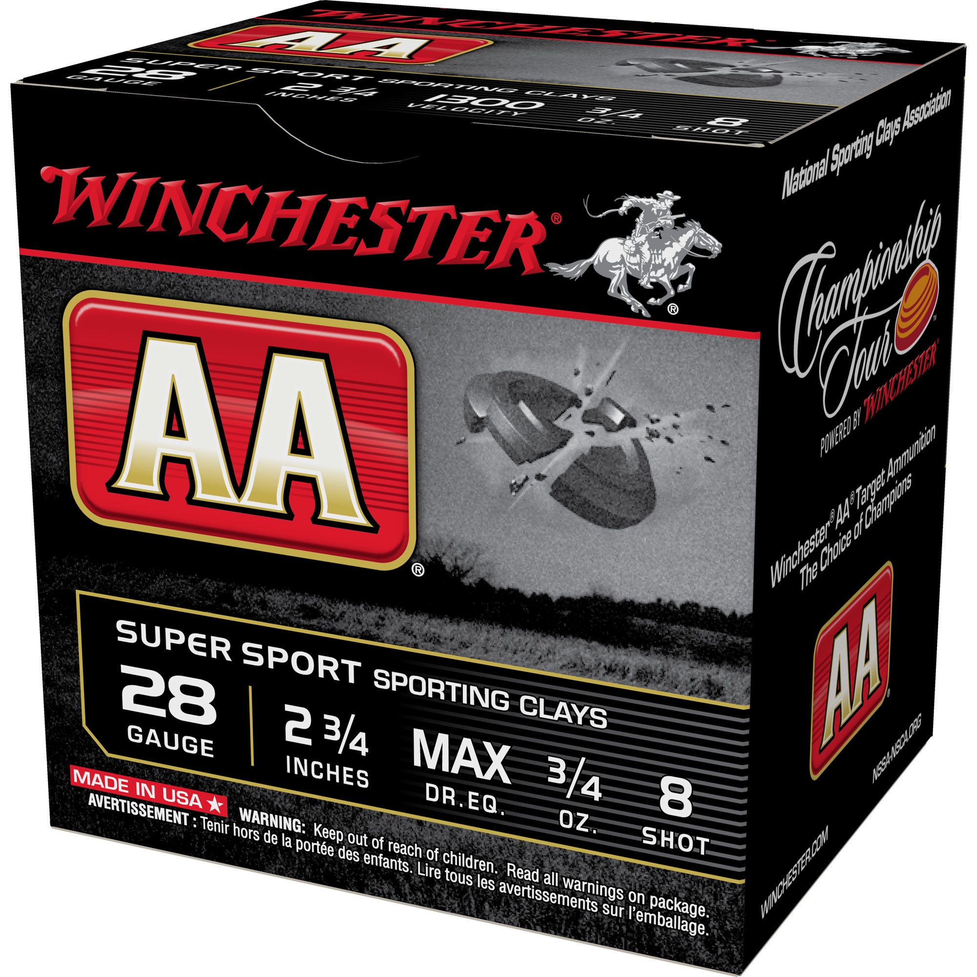 Winchester AASC288 AA Sporting Clay 28 Gauge 2.75" 3/4oz 8 Shot 1300 fps 020892025561