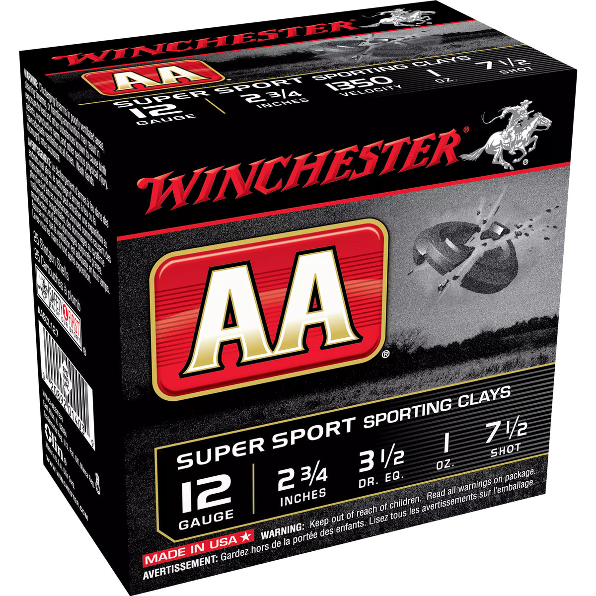 Winchester AASCL127 AA Super Sport Sporting Clay 12 Gauge 2.75" 1oz 7.5 Shot 1350 fps 020892014039