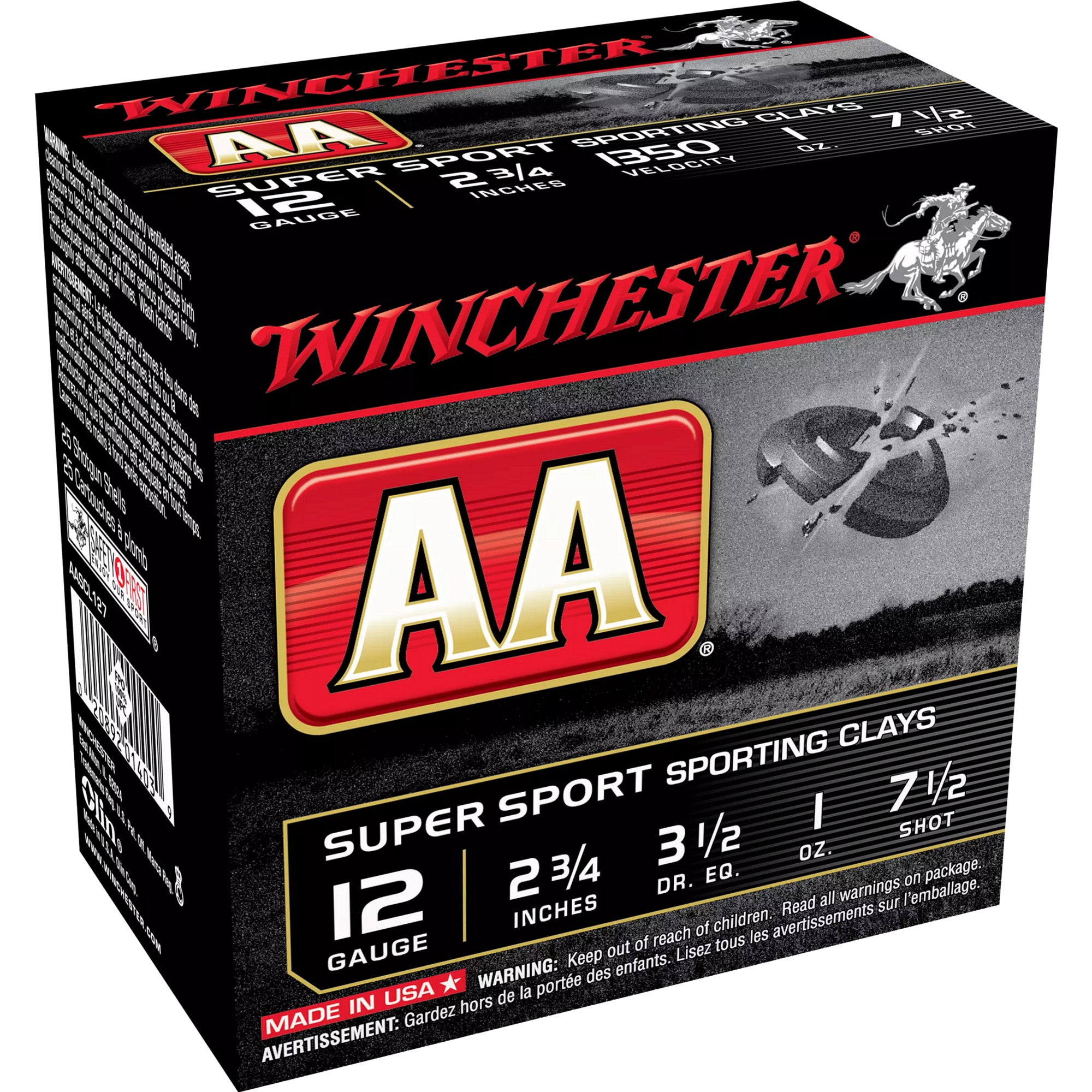 Winchester AASCL127 AA Super Sport Sporting Clay 12 Gauge 2.75" 1oz 7.5 Shot 1350 fps 020892014039
