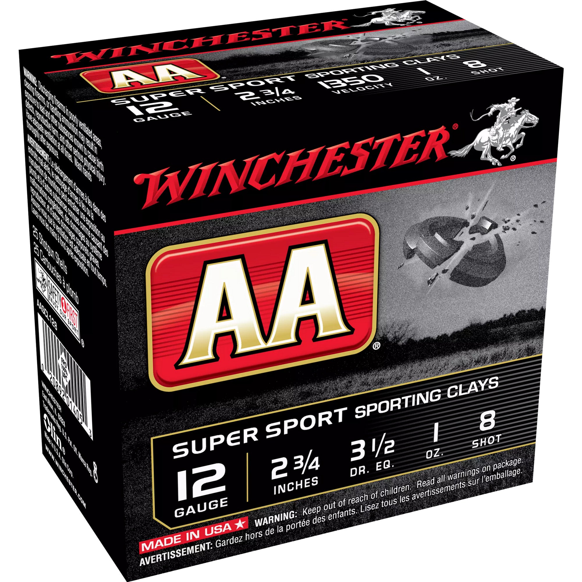 Winchester AASCL128 AA Super Sport Sporting Clay 12 Gauge 2.75" 1oz 7.5 Shot 1350 fps 020892014053