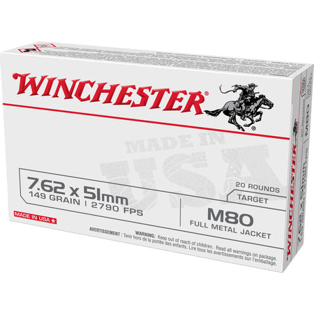 Winchester M80 M80 Full Metal Jacket Lead Core 149 Grain .308 Win / 7.62x51mm 2790 fps 020892229716