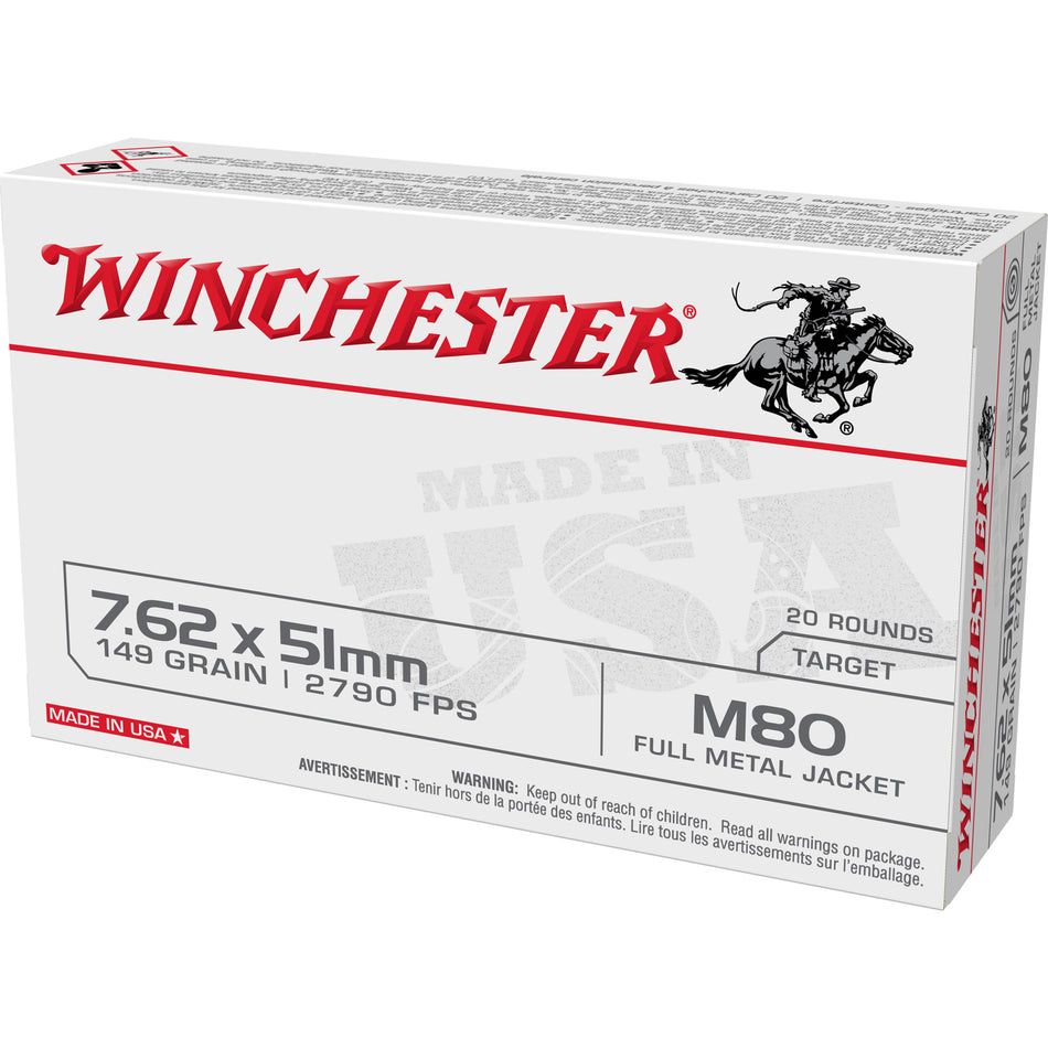 Winchester M80 M80 Full Metal Jacket Lead Core 149 Grain .308 Win / 7.62x51mm 2790 fps 020892229716