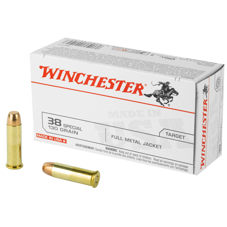 Winchester .38 Special White Box USA 130 grain Full Metal Jacket ammunition