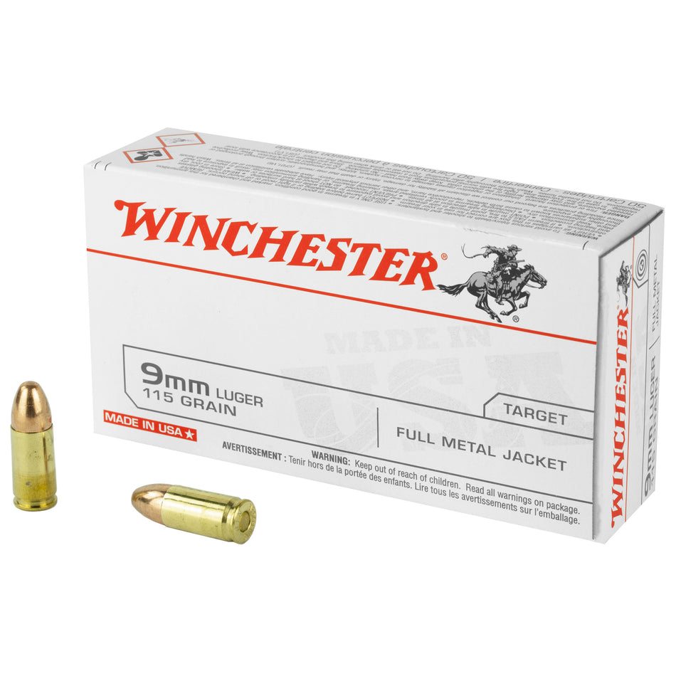 Winchester 9mm Luger / Parabellum USA 115 grain Full Metal Jacket ammunition