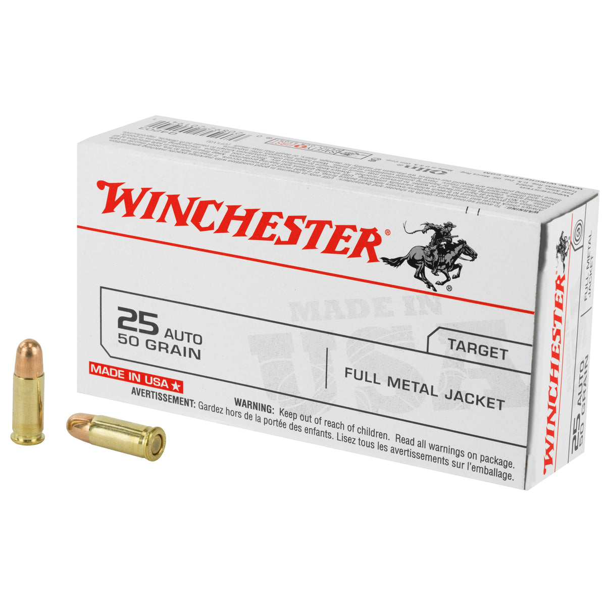 Winchester USA Full Metal Jacket 50 Grain .25 ACP 760 fps 020892201941