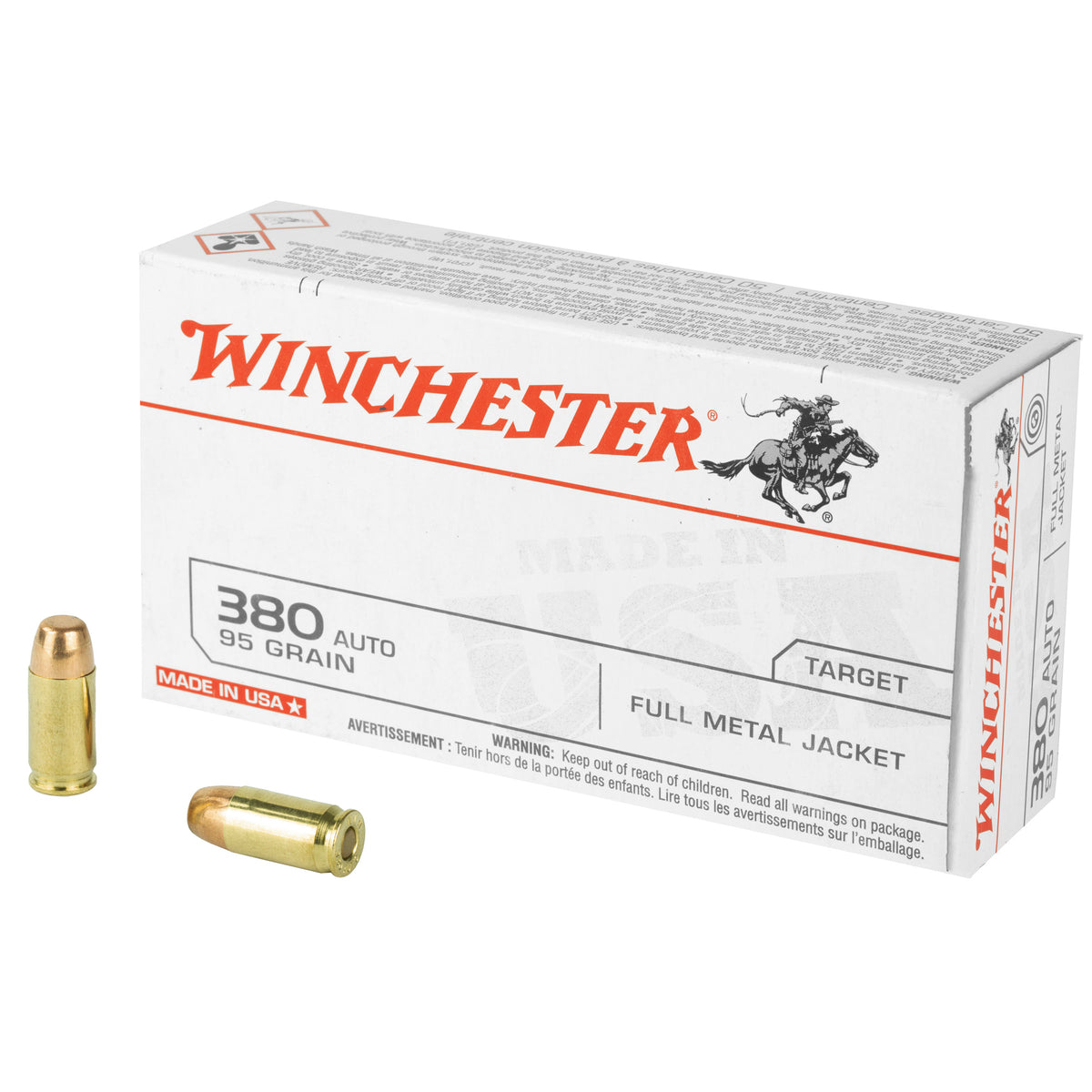 Winchester .380 ACP/Auto USA 95 grain Full Metal Jacket ammunition