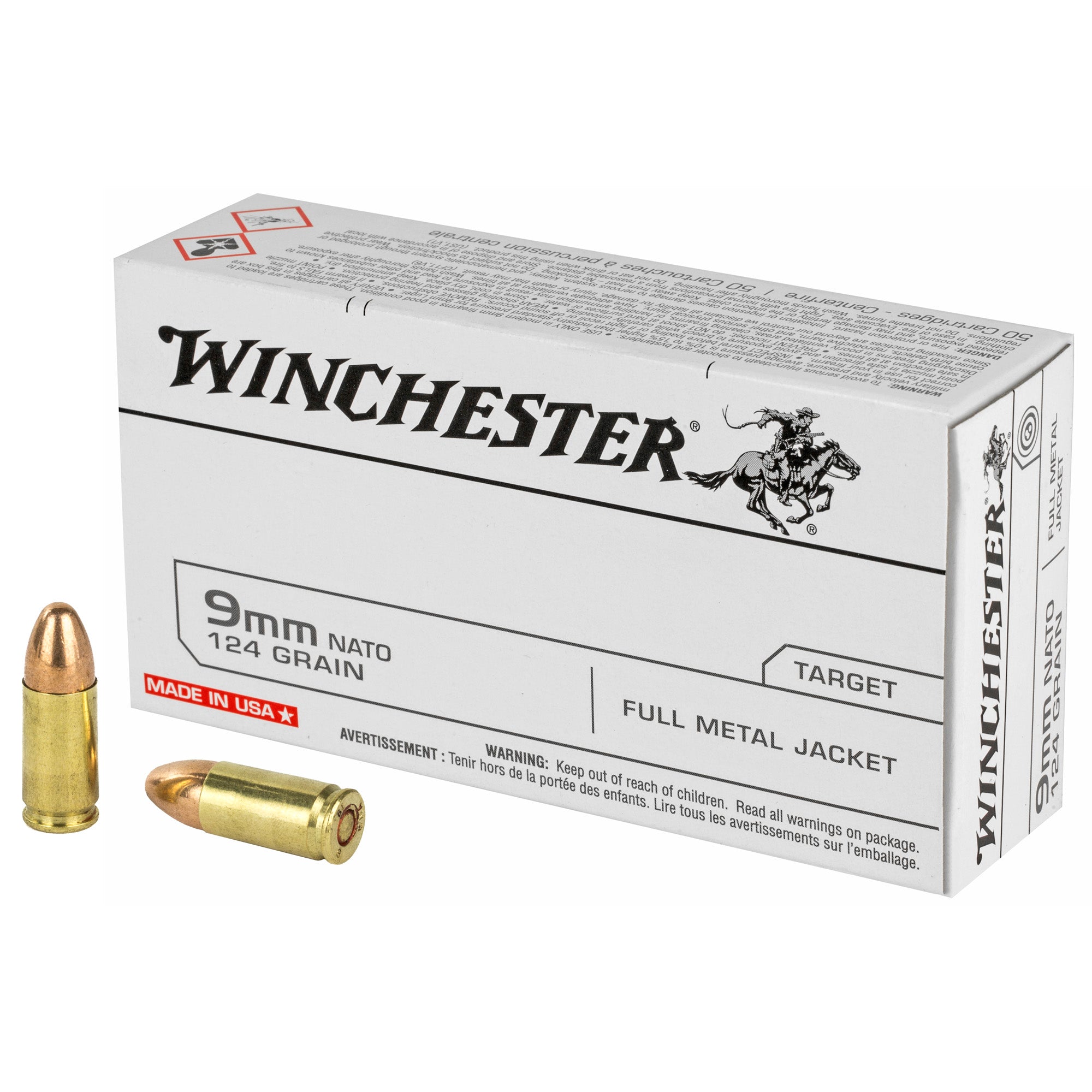 Winchester 9mm Luger / Parabellum USA Nato 124 grain Full Metal Jacket ammunition