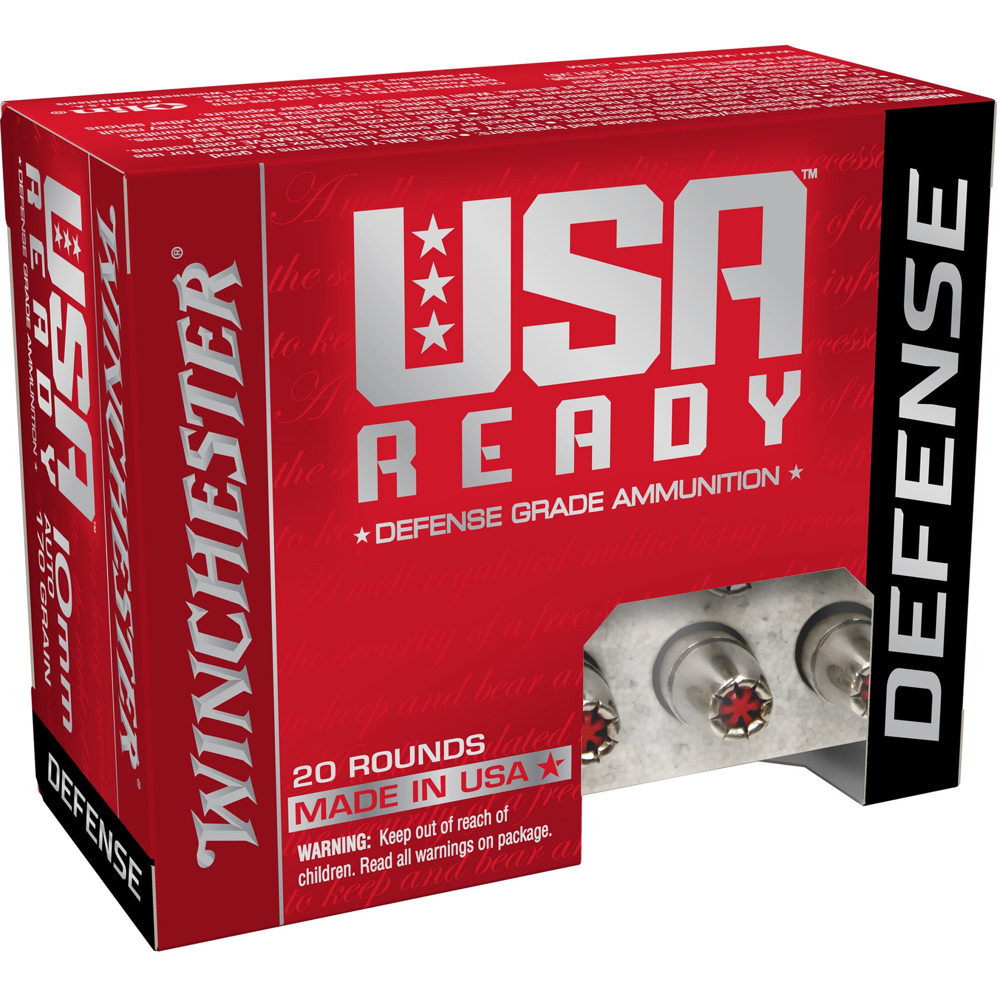 Winchester USA READY DEFENSE Ready Hex Vent Hollow Point 170 Grain 10mm Auto 1250 fps 020892231177
