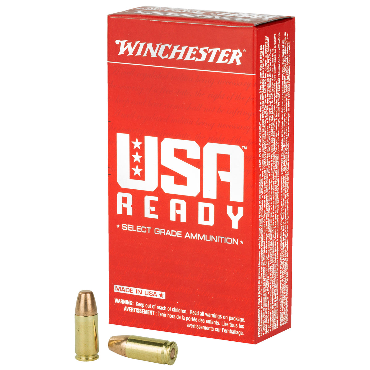 Winchester USA Ready Full Metal Jacket Flat Nose 115 Grain 9mm Luger/Parabellum 1190 fps 020892226524