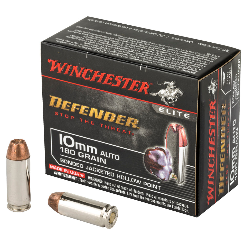 Winchester Defender Pistol Ammo 10mm Luger Bonded Jacketed Hollow Point (JHP) 180 gr.