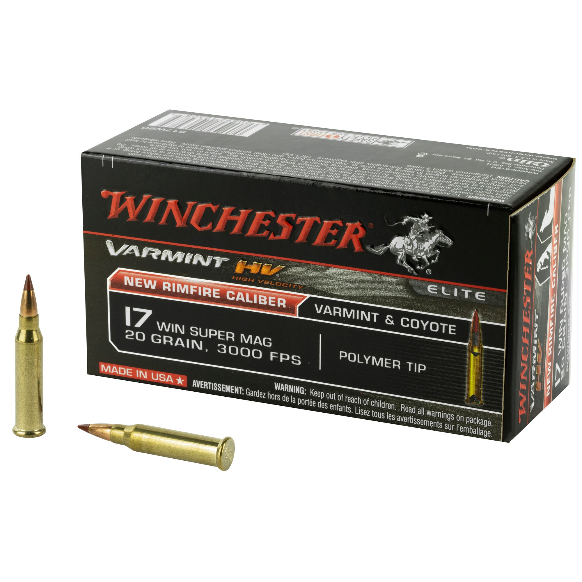 Winchester .17 WSM Varmint HV 20 grain Polymer Tip ammunition