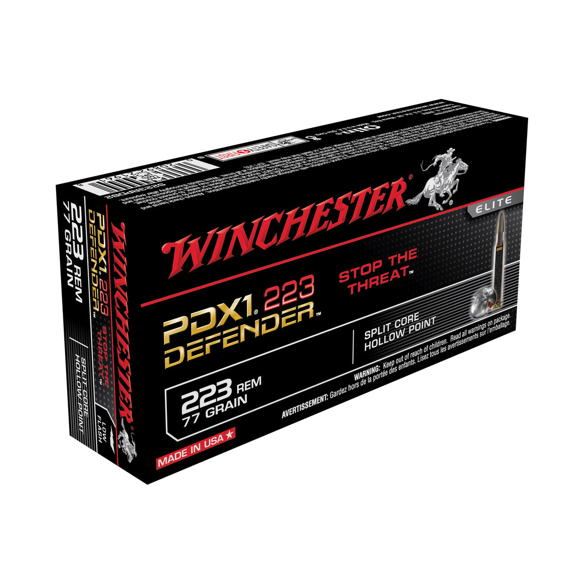 Winchester .223 Remington PDX1 Defender 77 grain Split Core Hollow Point ammunition