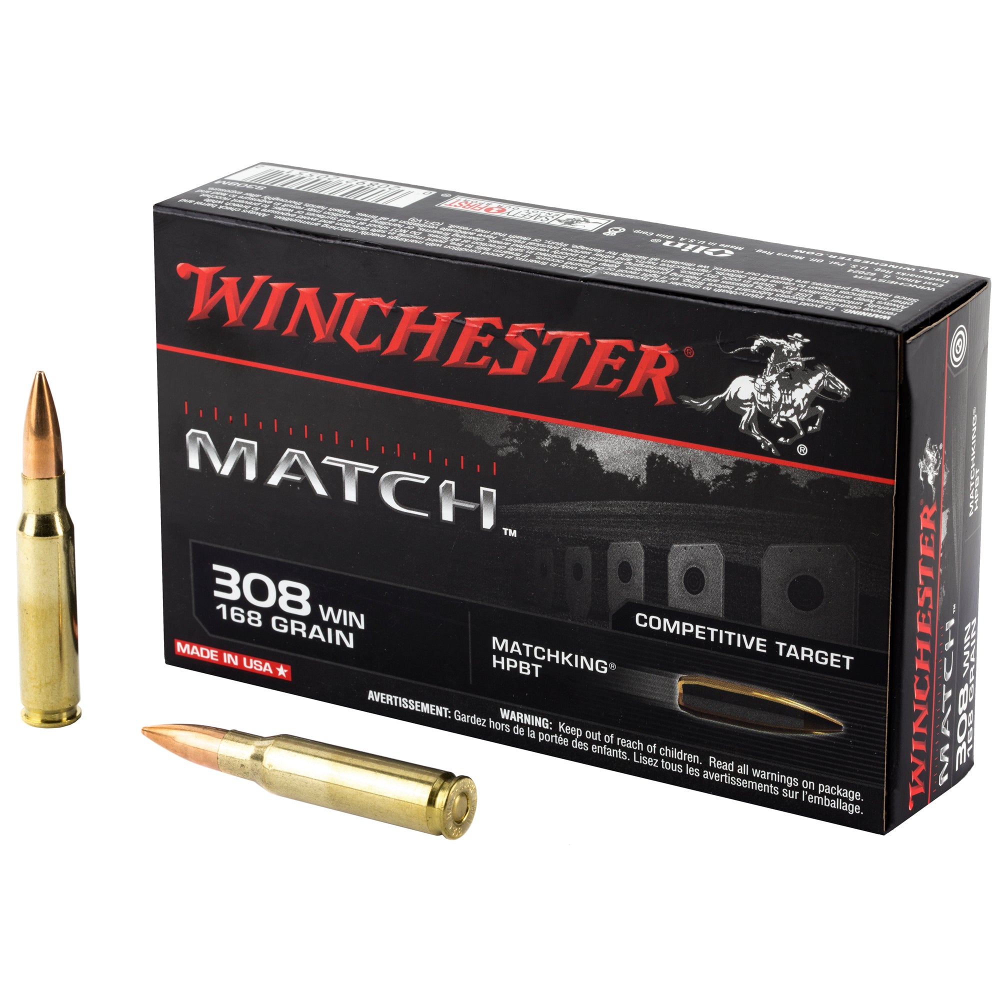 Winchester .308 Win / 7.62x51mm Match 168 grain Sierra MatchKing Boat Tail Hollow Point ammunition