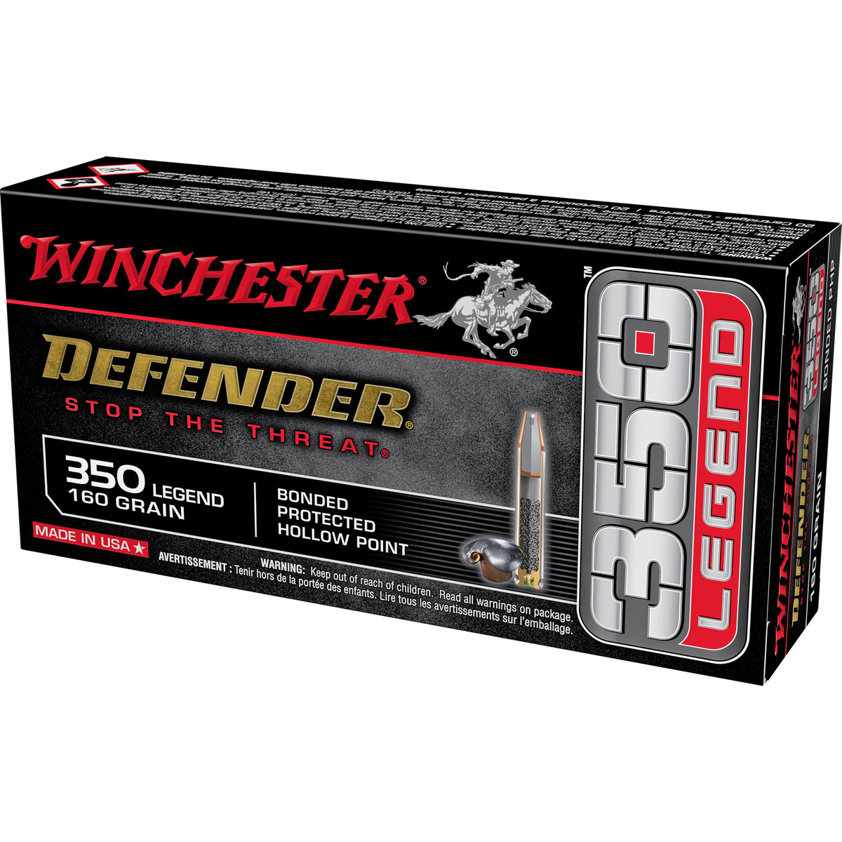 Winchester Defender Bonded Protected Hollow Point 160 Grain .350 Legend 2170 fps 020892226289