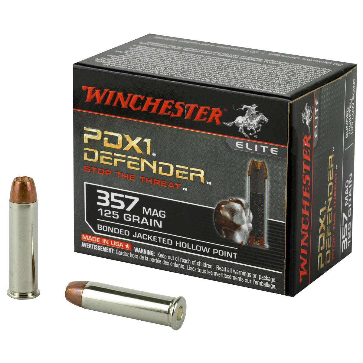 Winchester .357 Magnum PDX1 Defender Elite 125 grain Bonded Jacket Hollow Point ammunition