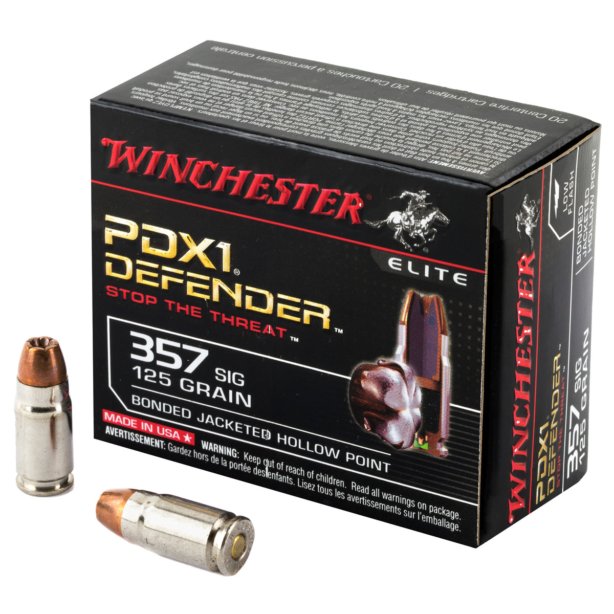Winchester .357 Sig PDX1 Defender Elite 125 grain Bonded Jacket Hollow Point ammunition