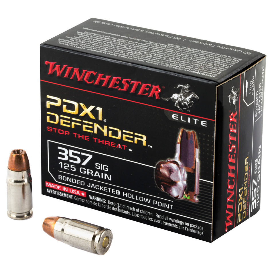 Winchester .357 Sig PDX1 Defender Elite 125 grain Bonded Jacket Hollow Point ammunition