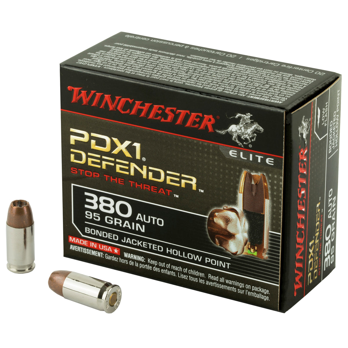 Winchester PDX1 Defender Elite Bonded Jacket Hollow Point 95 Grain .380 ACP/Auto 1000 fps 020892218642