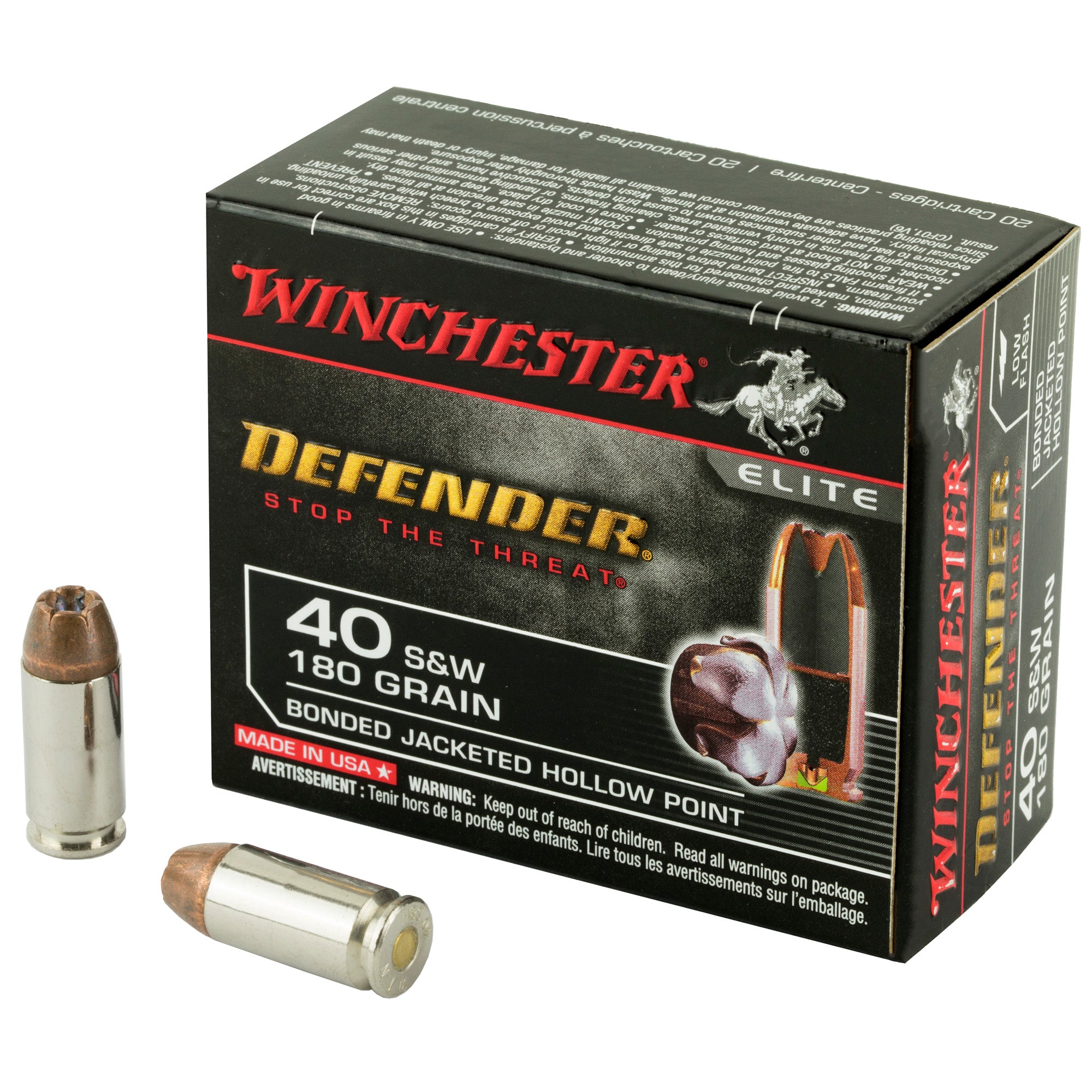 Winchester Defender Bonded Jacket Hollow Point 180 Grain .40 S&W 1140 fps 020892217874