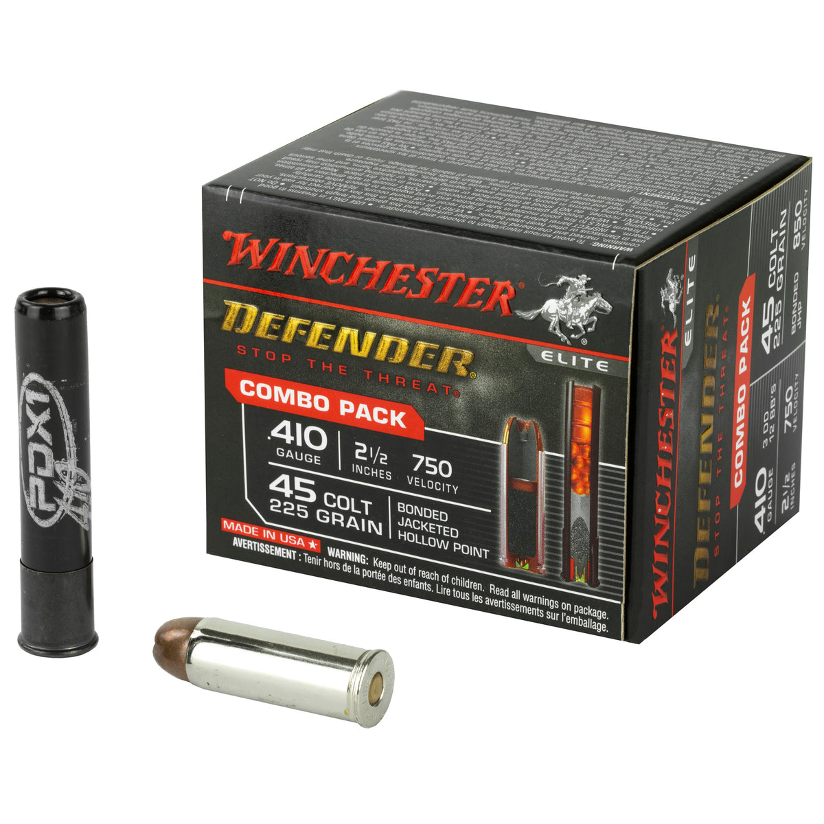 Winchester .410 Bore Shotgun Ammo PDX1 Defender Combo JACKETED HOLLOW POINT / 3 Defense Discs + 12 BBs 2.5 in 1 oz Slug / Buckshot
