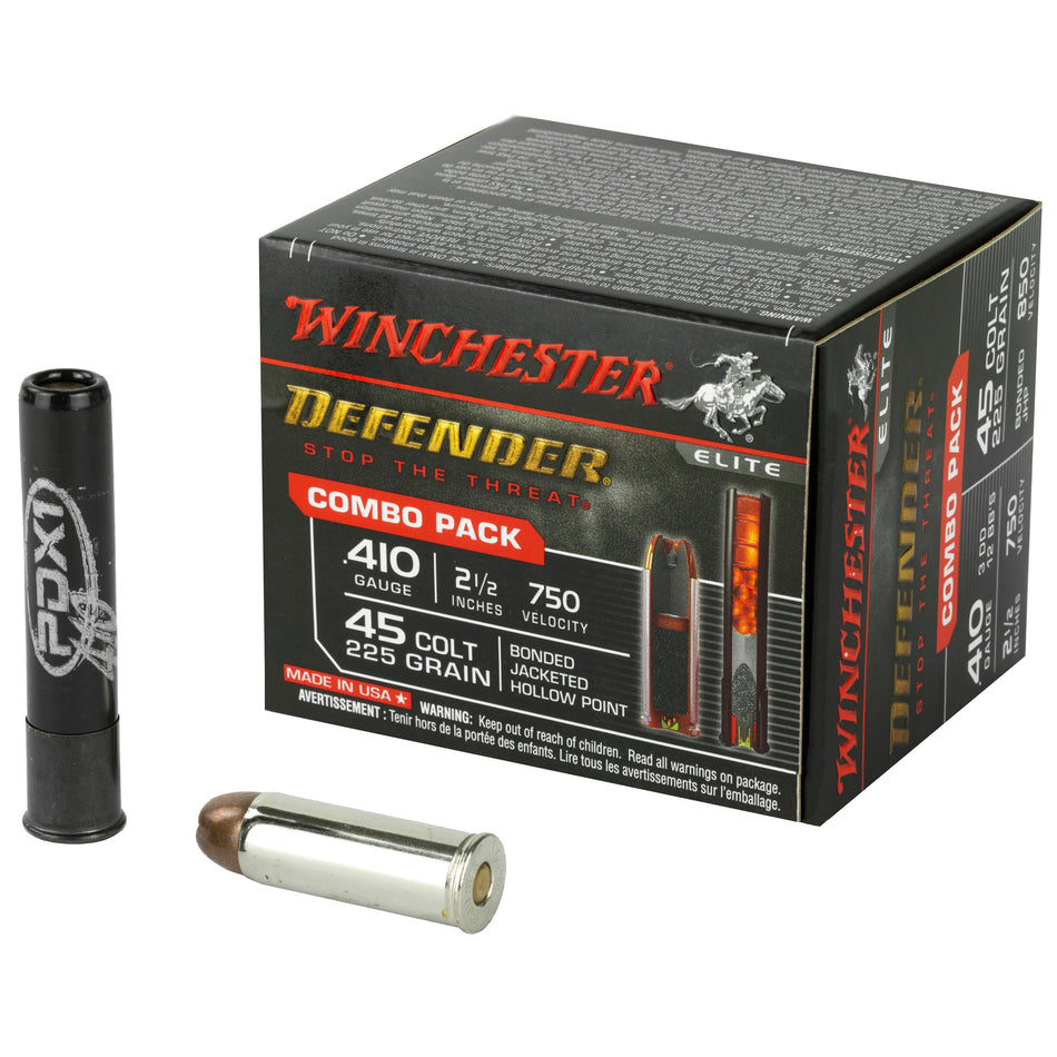 Winchester .410 Bore Shotgun Ammo PDX1 Defender Combo JACKETED HOLLOW POINT / 3 Defense Discs + 12 BBs 2.5 in 1 oz Slug / Buckshot