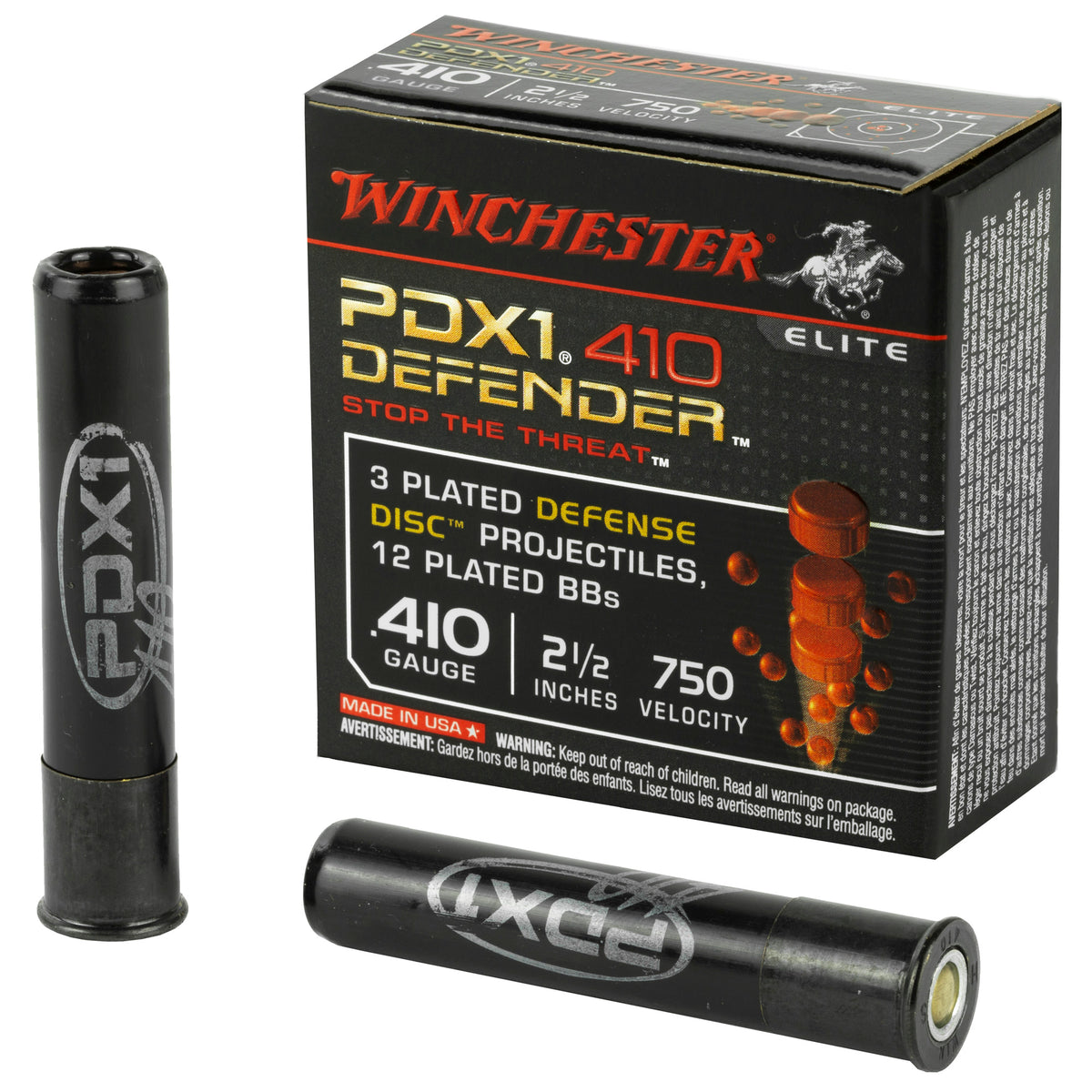 Winchester .410 Bore Shotgun Ammo PDX1 Defender 3 Defense Discs/12 BB Pellets PDX1 Defender 2.5 in 1-1/4 oz Discs / BBs