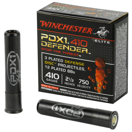 Winchester .410 Bore Shotgun Ammo PDX1 Defender 3 Defense Discs/12 BB Pellets PDX1 Defender 2.5 in 1-1/4 oz Discs / BBs