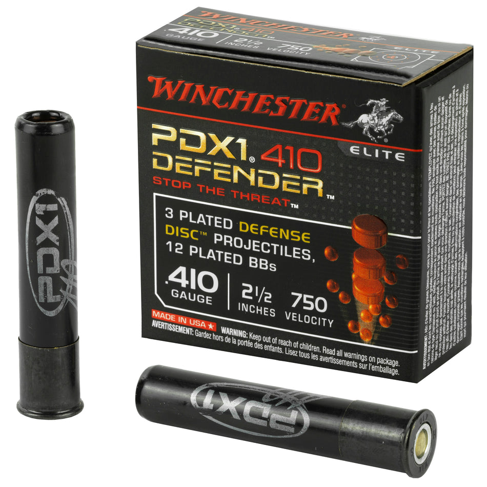 Winchester .410 Bore Shotgun Ammo PDX1 Defender 3 Defense Discs/12 BB Pellets PDX1 Defender 2.5 in 1-1/4 oz Discs / BBs