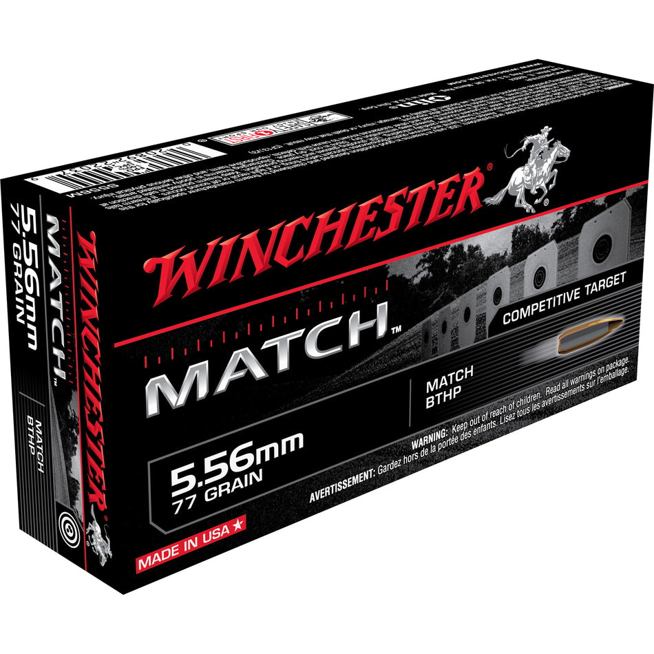 Winchester 5.56x45mm NATO Match 77 grain Sierra MatchKing Boat Tail Hollow Point ammunition