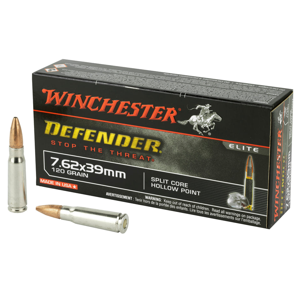 Winchester 7.62x39mm PDX1 Defender 120 grain Split Core Hollow Point ammunition