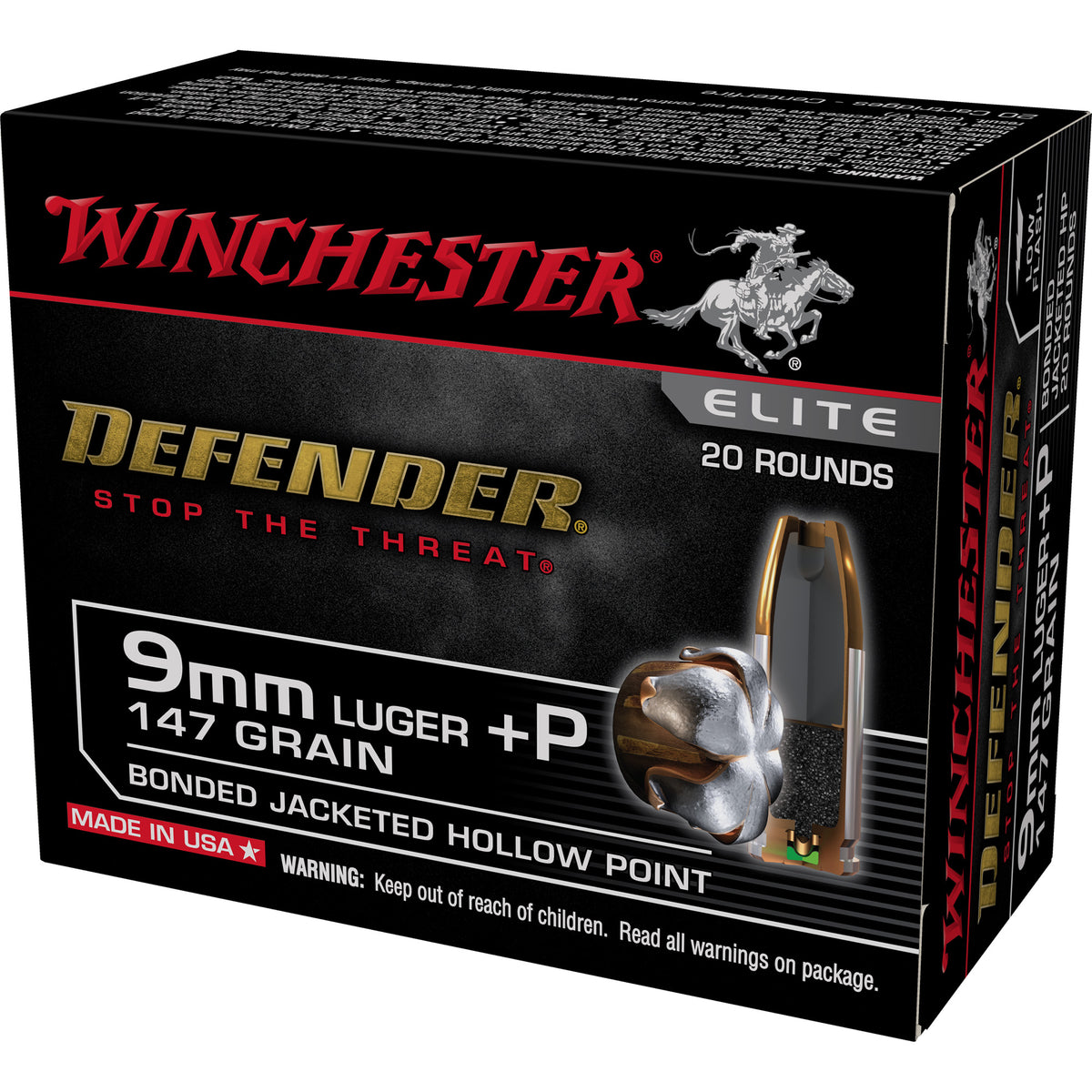 Winchester Defender Elite Bonded Jacket Hollow Point 147 Grain 9mm Luger/Parabellum 1030 fps 020892230958