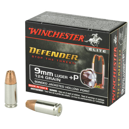 Winchester Defender, 9mm Luger +P, 124 Grain, Bonded Jacketed Hollow Point,
