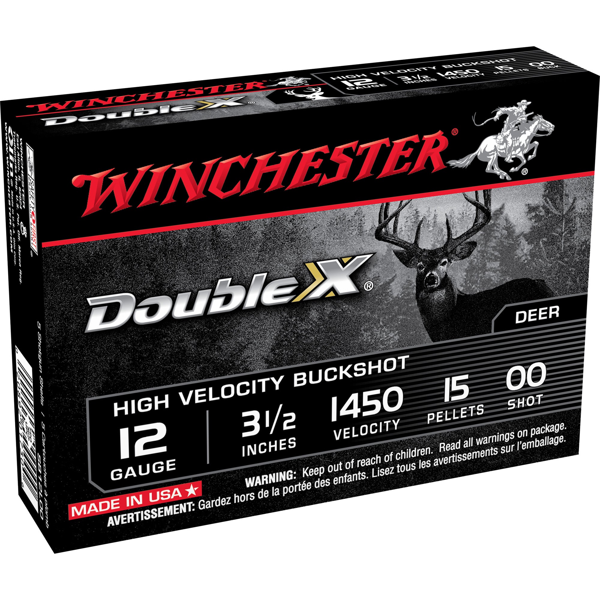 Winchester 12 Gauge Shotgun Ammo Double X High Velocity 15 Pellets 3.5 in 1-7/8 oz 00 Buck