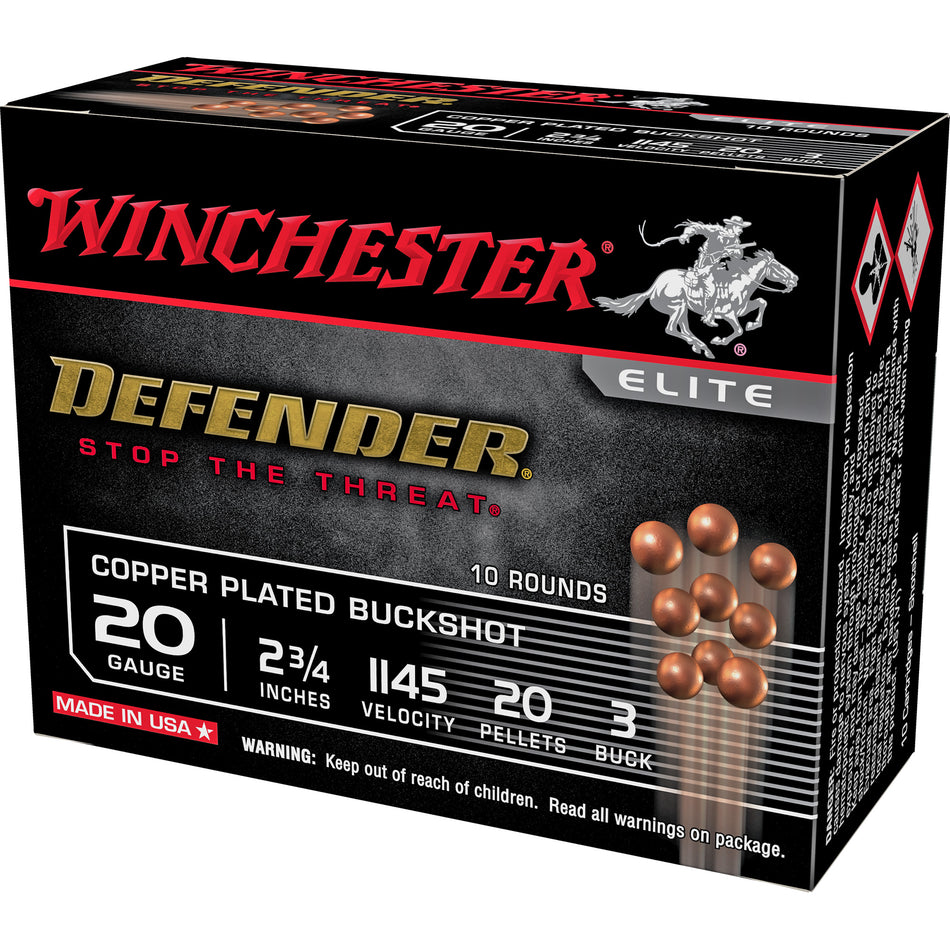 Winchester 20 Gauge Shotgun Ammo Defender 20 Pellets 2.75 in 1-1/8 oz #3 Buck