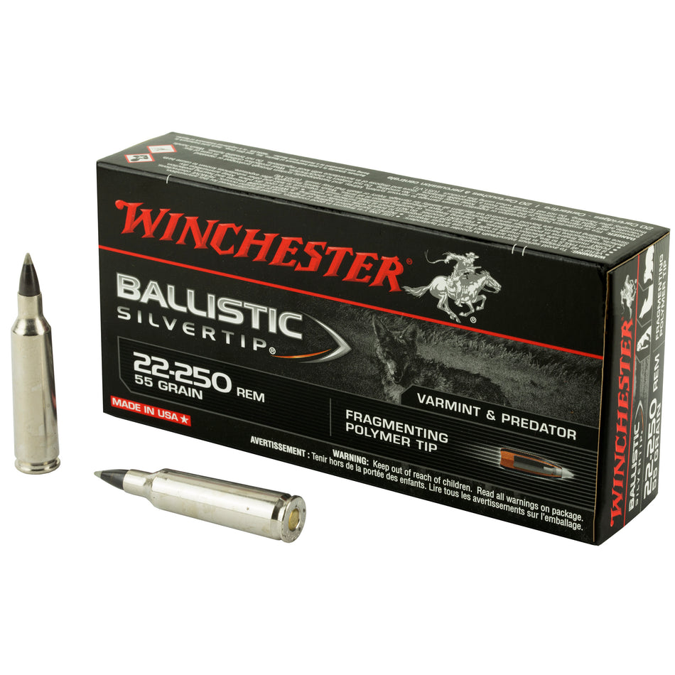 Winchester .22-250 Remington Ballistic Silvertip 55 grain Polymer Tip ammunition