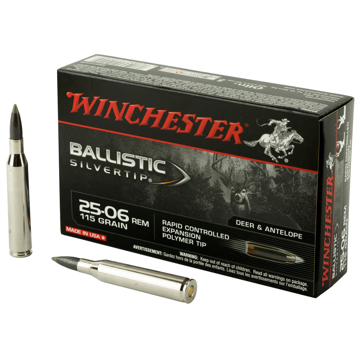 Winchester .25-06 Remington Ballistic Silvertip 115 grain Rapid Controlled Expansion Polymer Tip ammunition